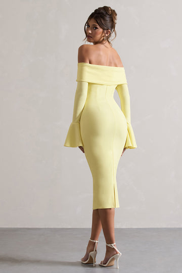 Emma Lemon Bardot Flared-Sleeve Midi Dress